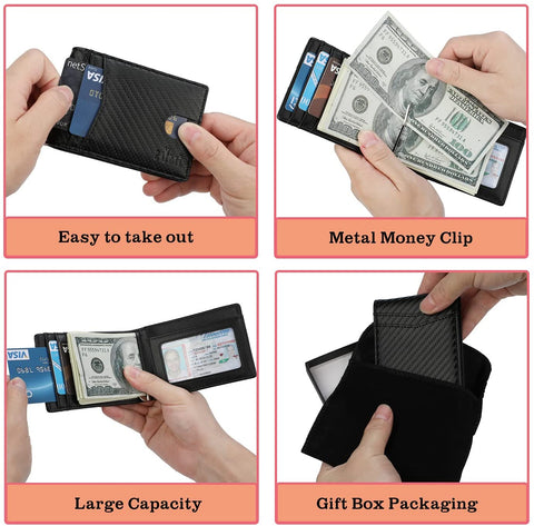 Slim Wallet for Men RFID Blocing Money Clip Wallet Minimalist Bifold Wallet Front Pocket Credit Card Wallet
