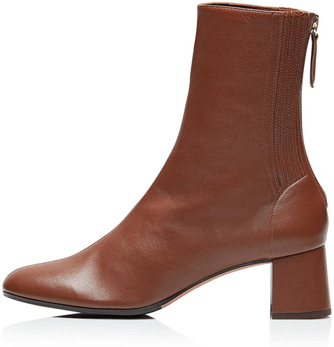FSJ Women Comfort Ankle Boots Closed Round Toe Block Chunky Mid Heels Ankle-Wrap Back Zipper Party Dress Fall Winter Shoes Size 4-15 US