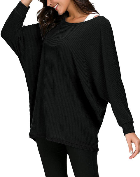 Women's Round Neck Solid Knit Loose Pullover Sweater