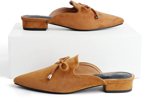 Heel The World Women's Mules Pointed Toe Low Heel Flats Backless Slip On Loafer Shoes for Women