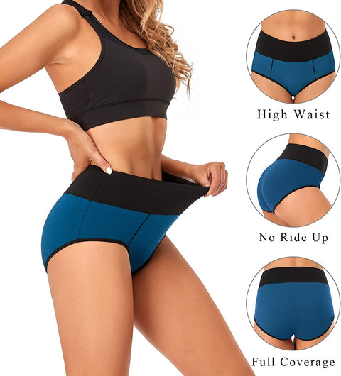 Women's Underwear Cotton, High Waisted Full Coverage Briefs, Soft Stretch No Muffin Top Ladies Panties Regular & Plus Size