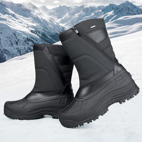 mysoft Men's Winter Snow Boots Mid Calf Waterproof Insulated Fur Lined Warm Anti-Slip Zip Boot