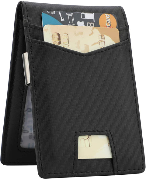 Slim Minimalist Front Pocket Wallet with Money Clip for Men, Genuine Leather RFID Blocking