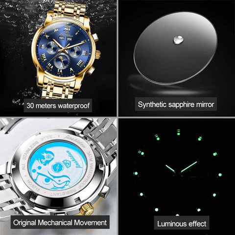 Gold Men's Luxury Mechanical Watch Set