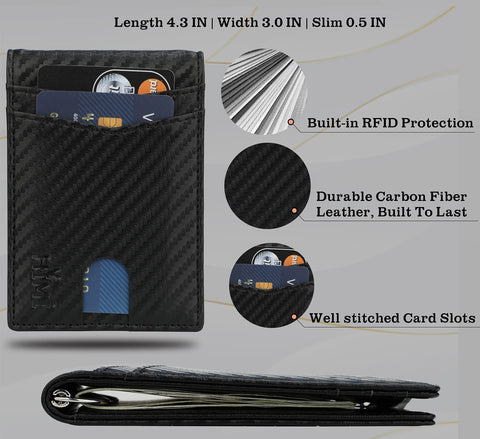 Slim Wallet for Men RFID Blocing Money Clip Wallet Minimalist Bifold Wallet Front Pocket Credit Card Wallet