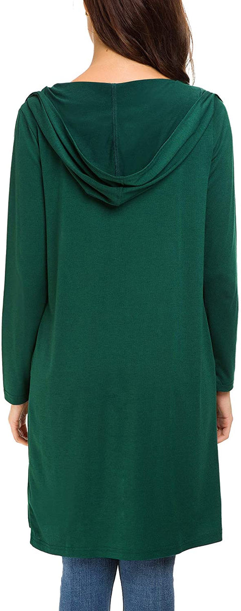 Women's Classic Open Front Lightweight Long Hooded Cardigan