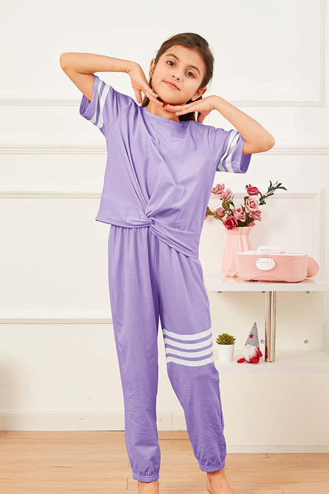 Kids Girls 2 Piece Outfit Sets Striped Crop Tops And Sweatpants Athletic Summer Tracksuit
