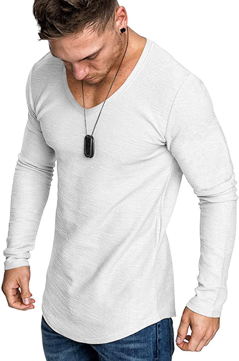 Men 2 Pack Muscle V Neck T Shirt Gym Athletic Fit Long Sleeves Tee Top