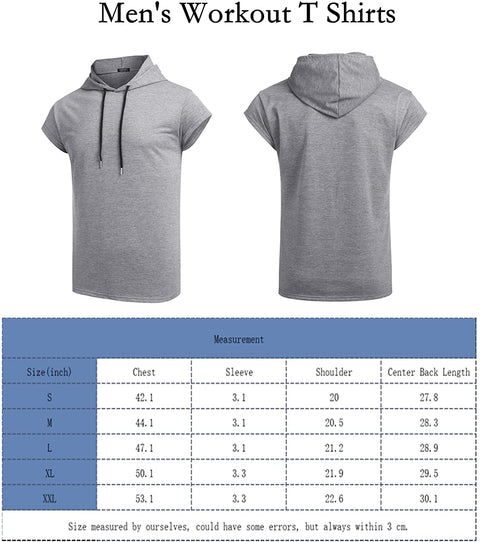 Men's Workout Hooded Tank Top Gym Muscle Cut Off Short Sleeves T-Shirt