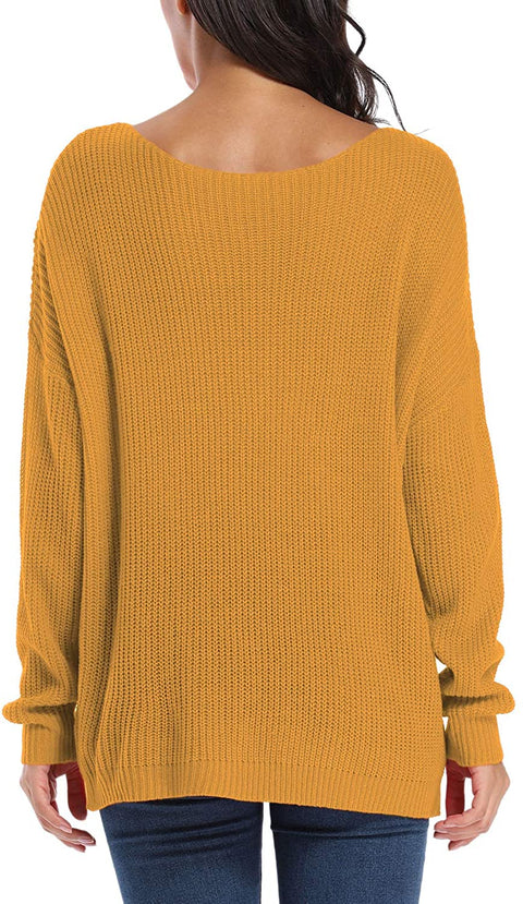 Women's Boat Neck Solid Casual Loose Knitted Pullover Sweater Jumper Tops