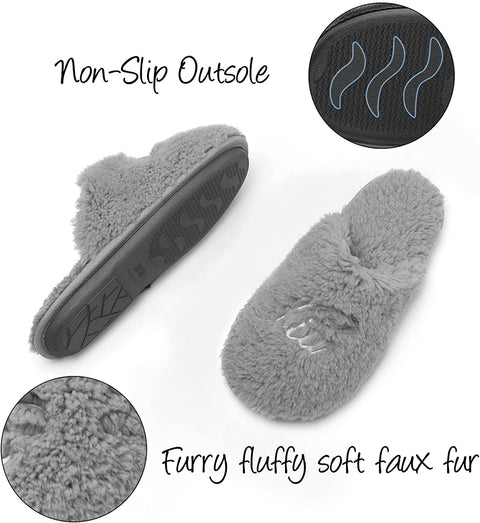 Katliu Women's Plush Slipper with Memory Foam Lightweight Indoor House Slippers Cozy Fluff Bedroom Slippers Spa Slippers Closed Toe