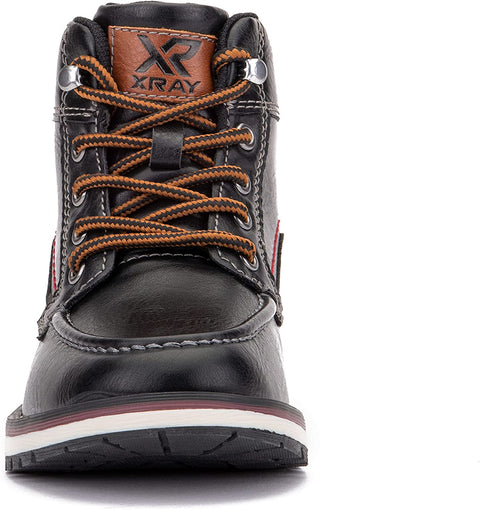 X RAY Footwear Jayden Boy’s Fashion Classic Combat Leather High-Top Moc Boots, Apron toe, Thermoplastic rubber Outsole