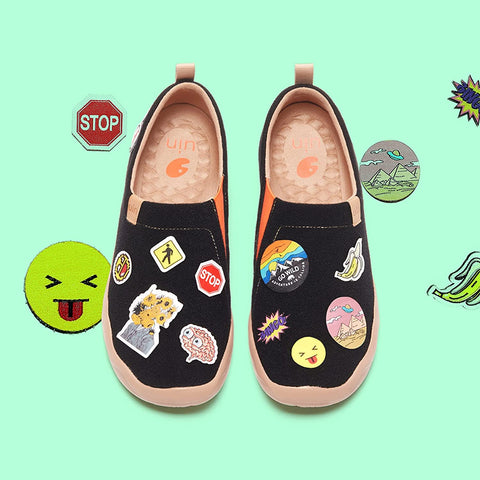 UIN Women's Slip Ons Lightweight DIY Stylish Pattern Stickers Walking Casual Loafers Comfortable Art Travel Shoes