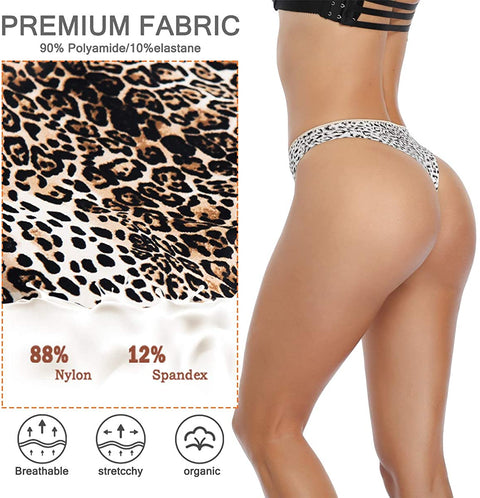 XS-XL Seamless, Soft, Spandex Stretchy Nylon Leopard Print Animal Print Thongs for Women