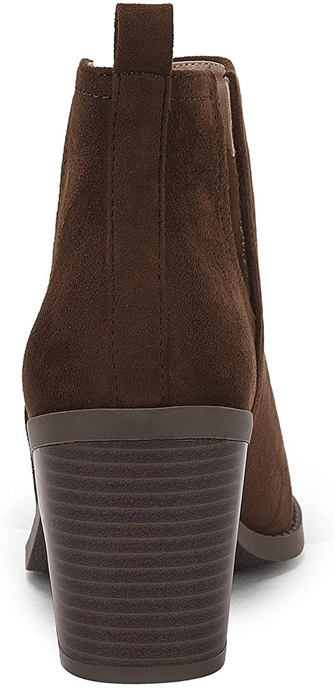 Women Chunky Block Stacked Low Heel Ankle Boots Cut Out Pointed Toe Comfortable Booties