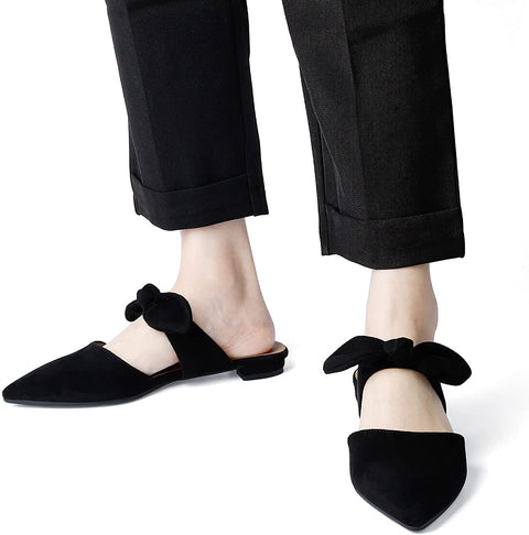 Heel The World Women's Mules Pointed Toe Flat Shoes with Bow