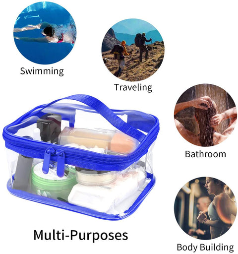 Bagail Large Clear Makeup Bag Zipper Waterproof Transparent Portable Travel Storage Pouch Cosmetic Toiletry Bag With Handle (1 Set Royal Blue)