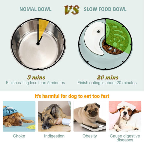 Slow Feeder Dog Bowls, XZQTIVE Newest 2 in 1 Double Dog Bowl for Food and Water, Interactive Bloat Stop Pet Bowl Anti-Gulping Slow Eating Non Slip Non-Toxic Healthy Design