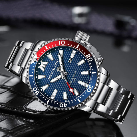 MEGALITH Mens Watches with Stainless Steel Waterproof Analog Quartz Fashion Business Luminous Metal Watch for Men, Auto Date