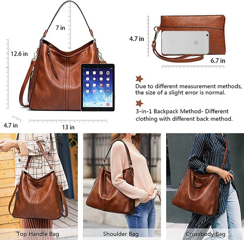 Meobvg Leather Hobo Bag Women Handbags and Purses Large Tote Shoulder Crossbody Bags Set 2pcs