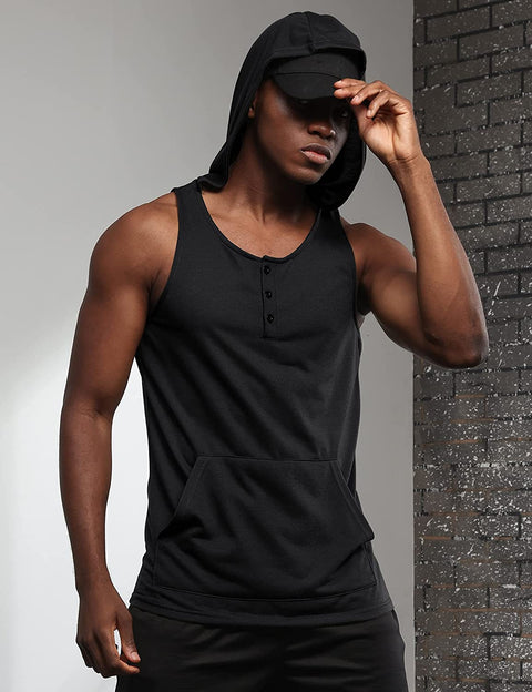 iWoo Men's Workout Hooded Sleeveless Gym Tank Tops Muscle Tee T Shirts with Hood