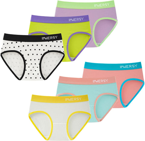 INNERSY Big Girls' Underwear Teens Contrasting Color Cotton Briefs Panties 6 Pack