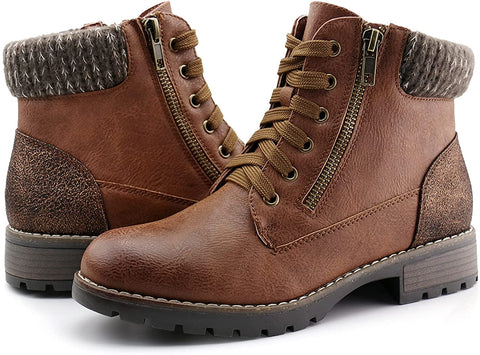 Women Lace up Ankle Booties Side Zipper Combat Boots