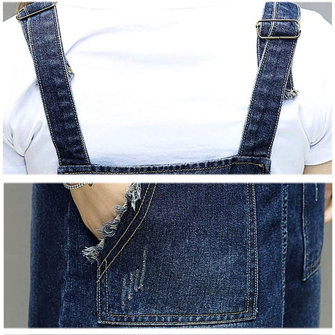 Women's Casual Denim Overalls Dress Ripped Adjustable Strap Skirt Plus Size