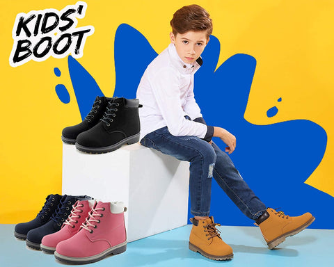 Kids Lace-Up Ankle Boots Boy Girl Waterproof Outdoor Workboots