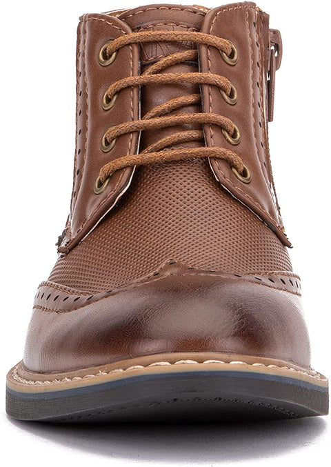 X RAY Footwear Kingston Boy’s Fashion Classic Combat Leather Mid-Top Brogue Boots, Wingtip Toe, Thermoplastic rubber Outsole