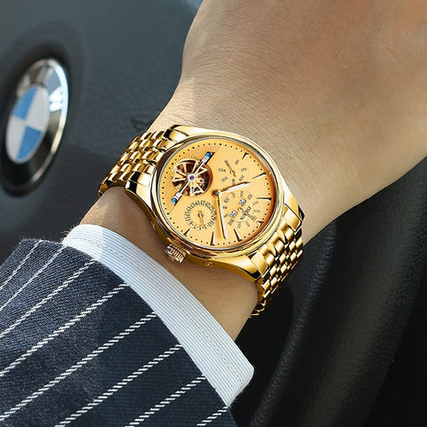 Gold Mens Mechanical Watch Gifts Set