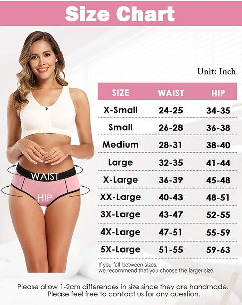 POKARLA Women's Cotton Stretch Underwear Ladies Mid-high Waisted Briefs Panties 5-Pack