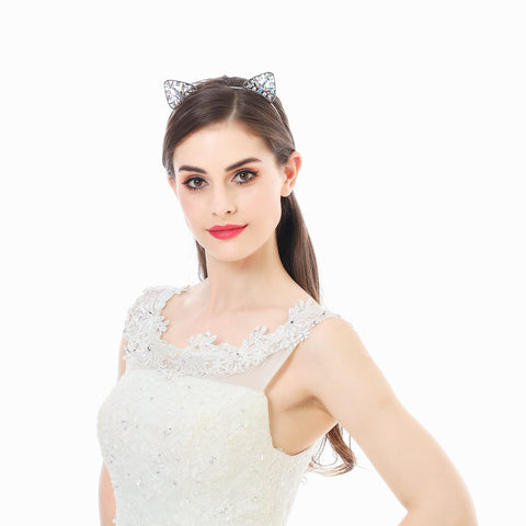 AWAYTR 3PC - Crystal Cat Ears Hair Hoop Headband for Women Girls Cats Ears Hairband Headwear Hair Accessories Christmas Gift (Floral)
