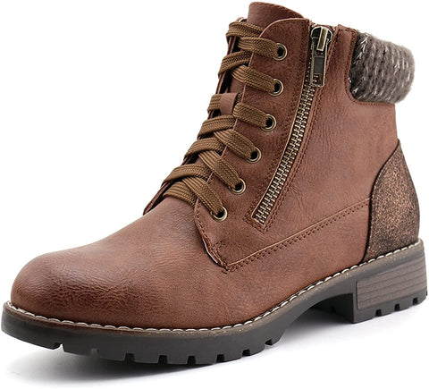 Women Lace up Ankle Booties Side Zipper Combat Boots