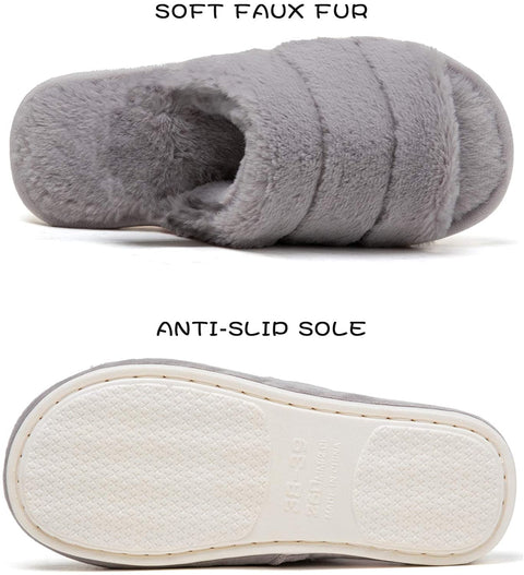 katliu Women's Fluff Slippers with Elastic Strap Fuzzy House Indoor Slippers Cozy Bedroom Slide Slippers New Grey 270