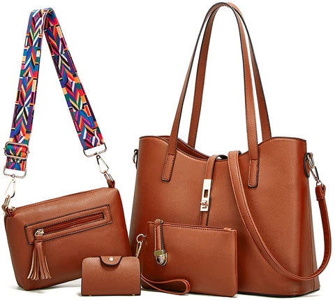 Women Fashion Synthetic Leather Handbags+Shoulder Bag+Purse+Card Holder 4pcs Set Tote
