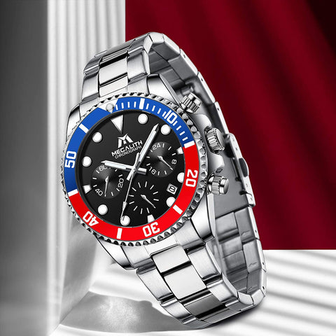 MEGALITH Mens Watches with Stainless Steel Waterproof Analog Quartz Fashion Business Chronograph Watch for Men, Auto Date