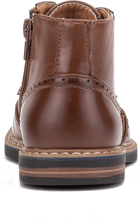 X RAY Footwear Kingston Boy’s Fashion Classic Combat Leather Mid-Top Brogue Boots, Wingtip Toe, Thermoplastic rubber Outsole