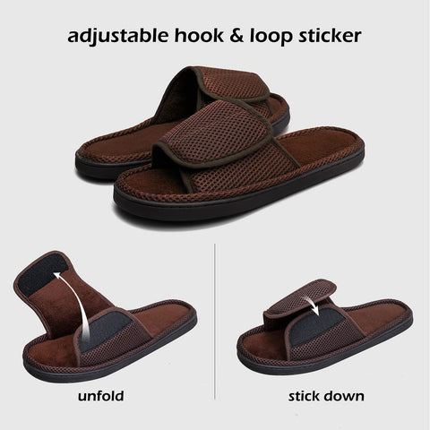 mysoft Mens Summer Slippers Indoor Outdoor Adjustable Slide Open Toe Slippers with Memory Foam, Breathable and Comfortable