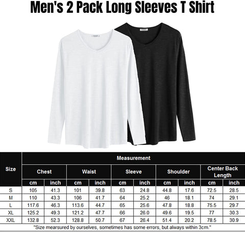 Men 2 Pack Muscle V Neck T Shirt Gym Athletic Fit Long Sleeves Tee Top