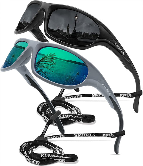 AWGSEE Polarized Sports Sunglasses For Men Cycling Driving Fishing Sun Glasses TR90 Unbreakable Frame 100% UV Protection