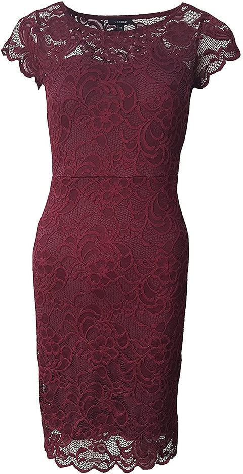 Women's Knee Length Short Sleeve Elegant Lace Dresses/Linning Dresses