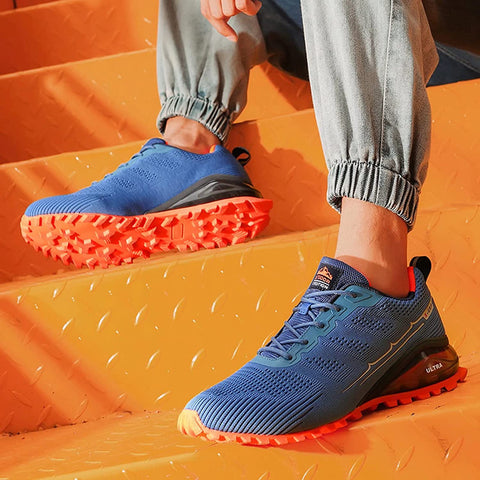 Kricely Men's Women Trail Running Shoes - Non-Slip Hiking Shoes Breathable Walking Footwear Outdoor Road Athletic Sneaker Blue