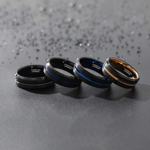 TRUMIUM 8mm Mens Wedding Ring Tungsten Centre Groove Beveled Edge Matte Brushed Comfort Fit Size 6-14