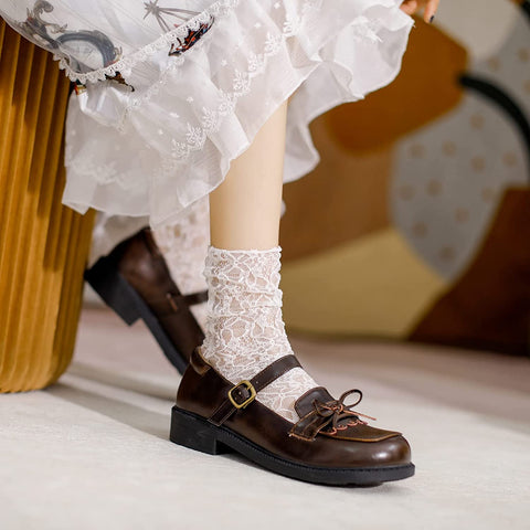 KANGFEINI Women's Kawaii Lolita Shoes Sweet Mary Jane Round Head jk Low Heel Ankle Strap Buckle Role-Playing Shoes
