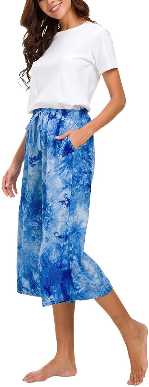 CoCo Womens Comfy Solid Tie-Dye 3/4 Lounge Pants