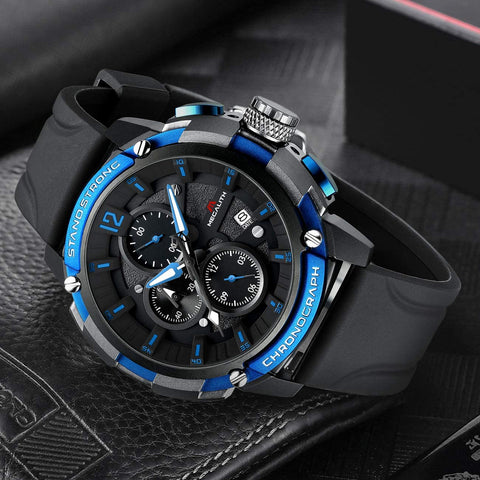 MEGALITH Men's Watch 50mm Rubber Chronograph Waterproof Large Face Watch Silicone Military Sport Analog Heavy Duty Watches for Men Luminous Multifunctional Cool Designer Gents Wrist Watches