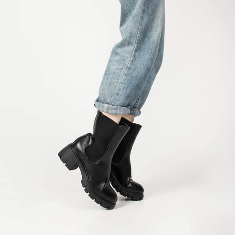 mysoft Women's Platform Boot Round Toe Chunky Combat Ankle Boots, Lace Up Side Zipper