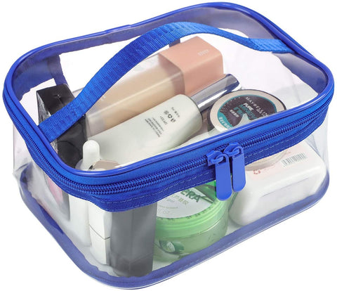 Bagail Large Clear Makeup Bag Zipper Waterproof Transparent Portable Travel Storage Pouch Cosmetic Toiletry Bag With Handle (1 Set Royal Blue)