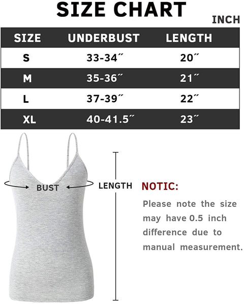 Xelky Womens V Neck Camisole Lightweight Tank Tops Adjustable Spaghetti Strap Undershirts Stretch Soft Plain cami 4 Pack S-XL